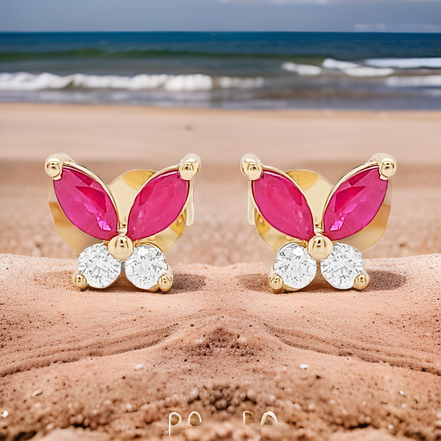 14K Gold Ruby & Diamond Marquise Earrings: Partywear Jewelry