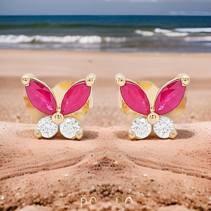 14K Gold Ruby & Diamond Marquise Earrings: Partywear Jewelry