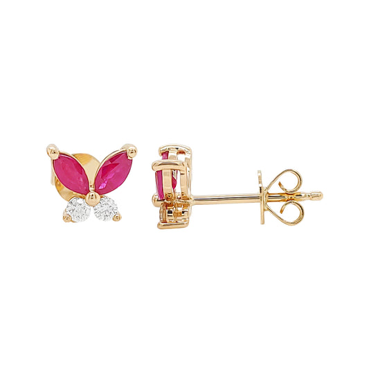 14K Gold Ruby & Diamond Marquise Earrings: Partywear Jewelry