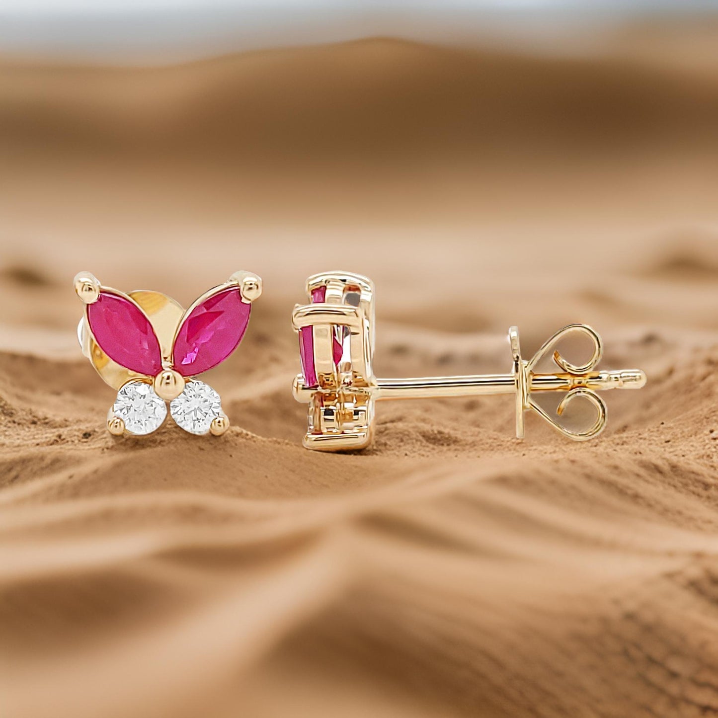 14K Gold Ruby & Diamond Marquise Earrings: Partywear Jewelry