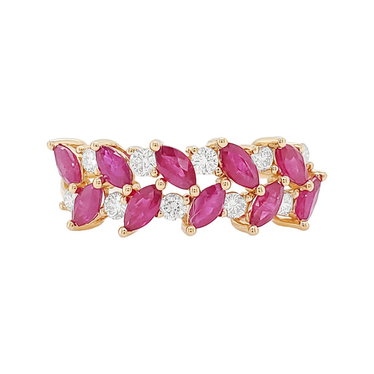 14K Gold Marquise Cut Ruby and Diamond Band
