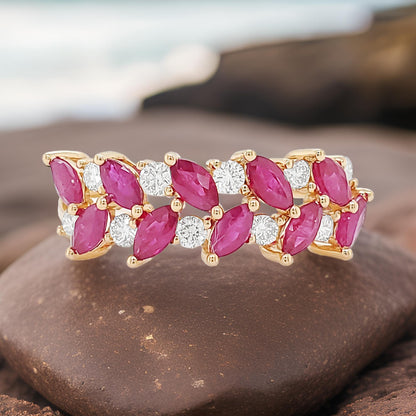 14K Gold Marquise Cut Ruby and Diamond Band