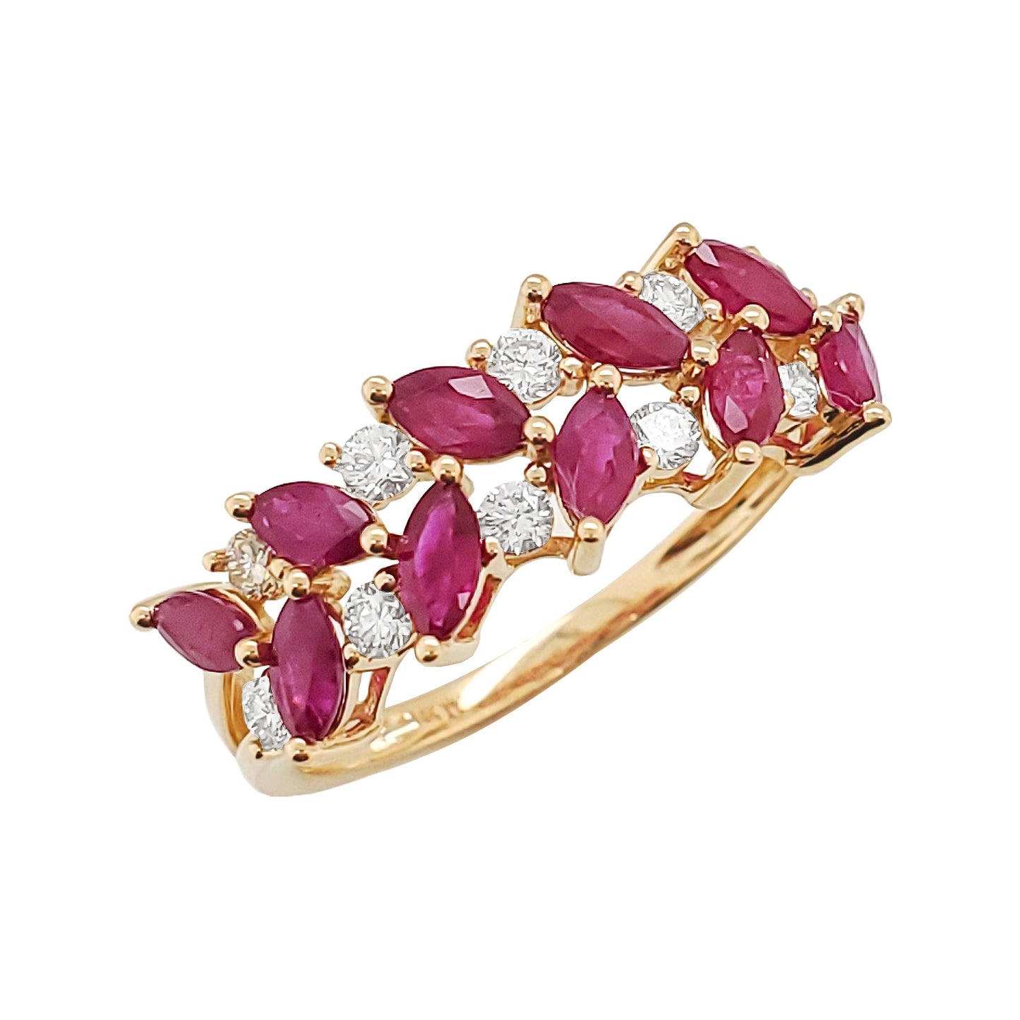 14K Gold Marquise Cut Ruby and Diamond Band