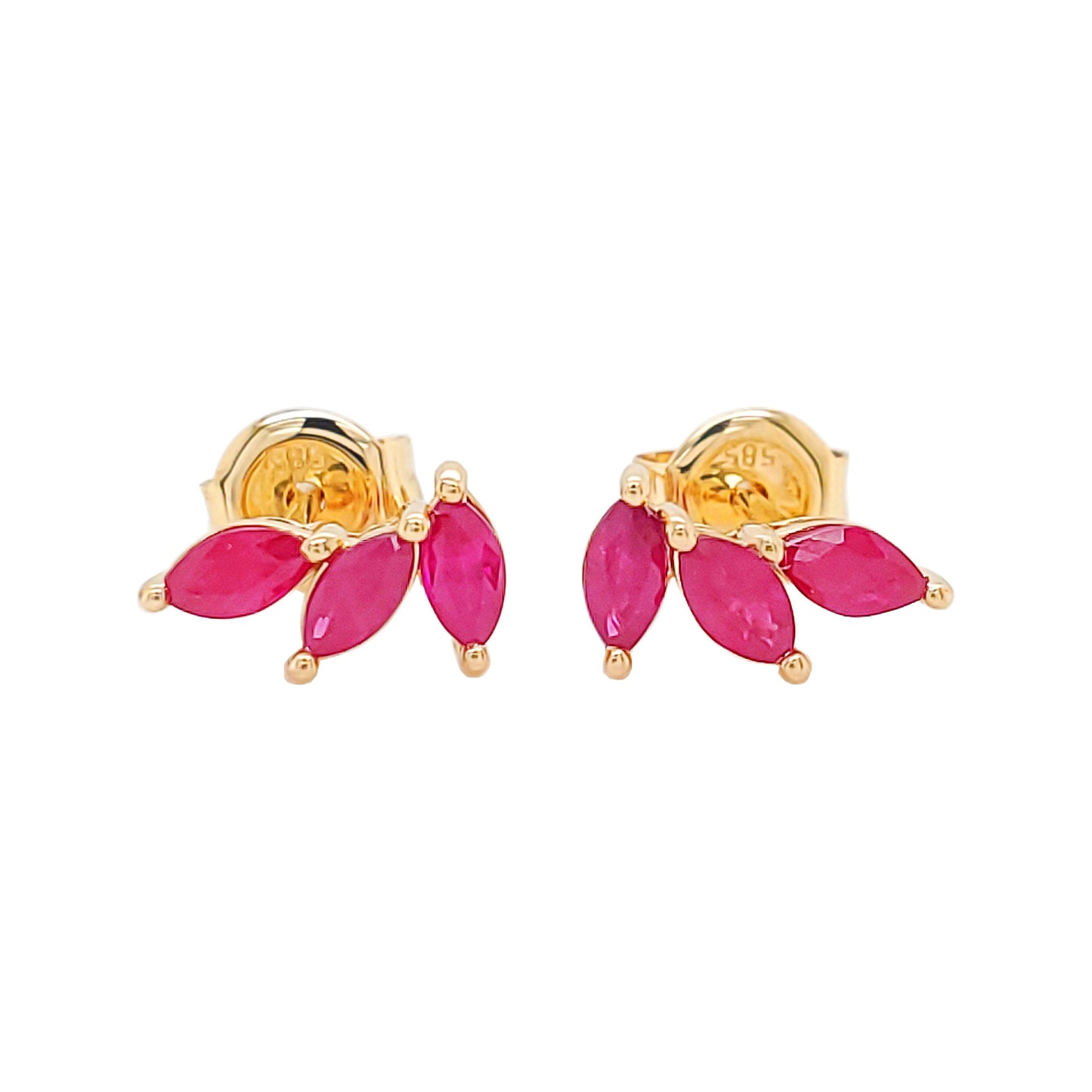 14K Gold Red Ruby Marquise Earrings: Partywear Fine Jewelry