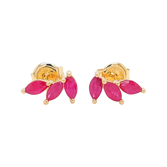 14K Gold Red Ruby Marquise Earrings: Partywear Fine Jewelry