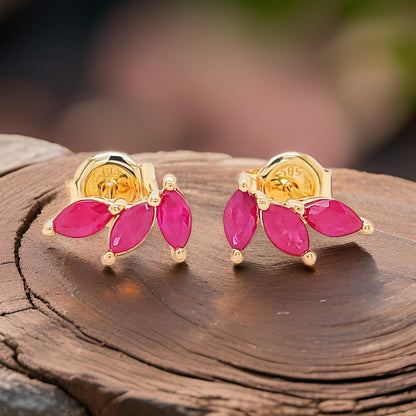 14K Gold Red Ruby Marquise Earrings: Partywear Fine Jewelry