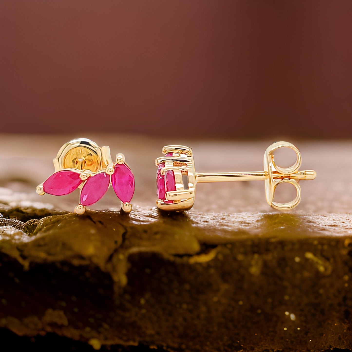 14K Gold Red Ruby Marquise Earrings: Partywear Fine Jewelry