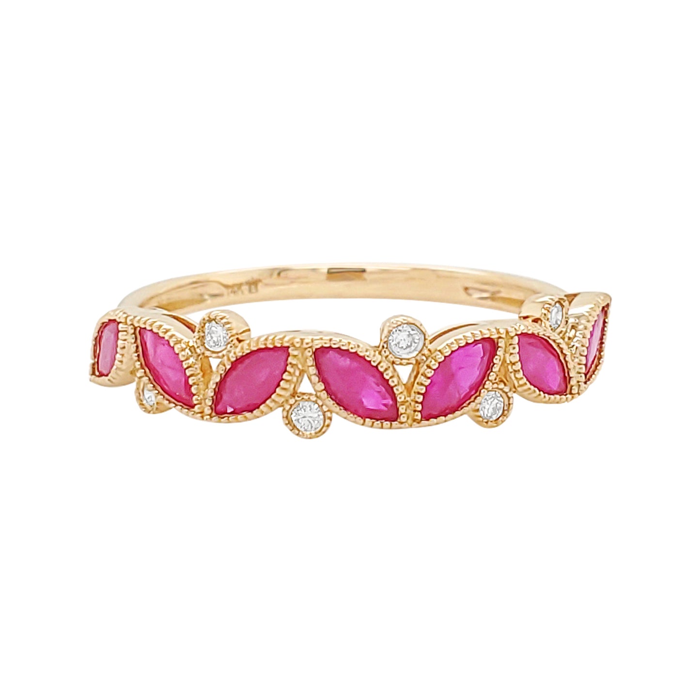 Marquise Cut Ruby & Diamond Ring (4/5 CTW) - 14K Gold Party Jewelry