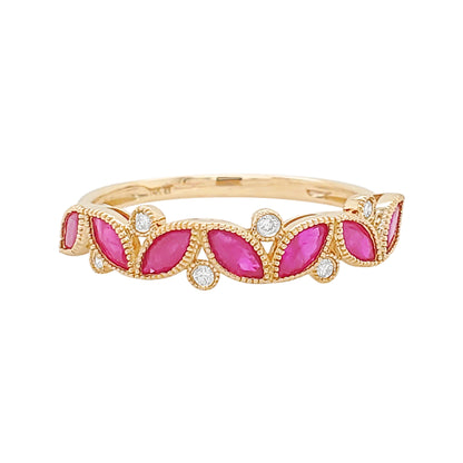 Marquise Cut Ruby & Diamond Ring (4/5 CTW) - 14K Gold Party Jewelry