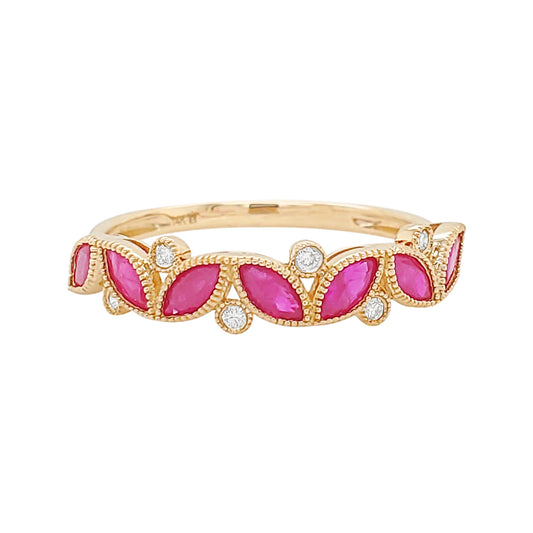 Marquise Cut Ruby & Diamond Ring (4/5 CTW) - 14K Gold Party Jewelry