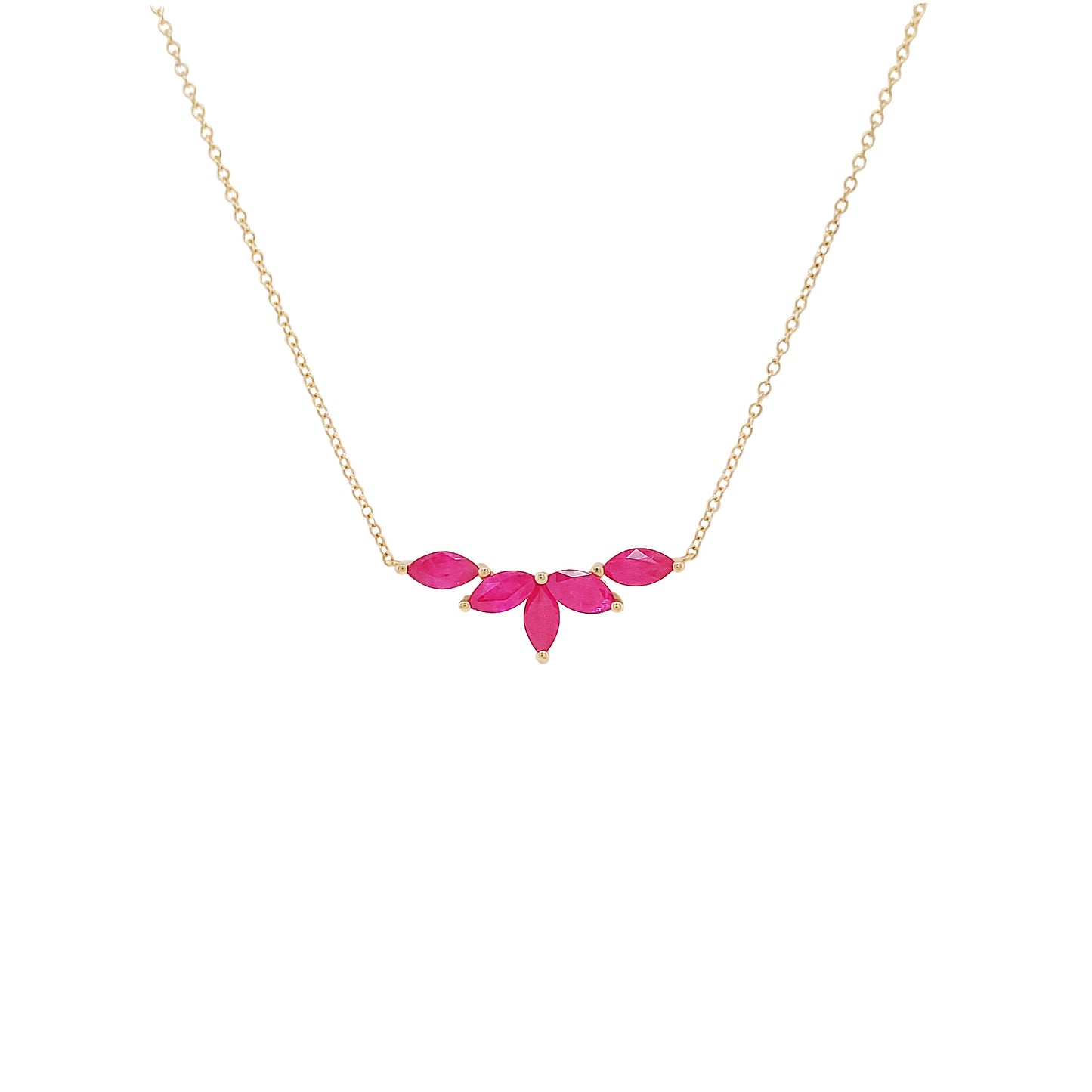 14K Gold Marquise Cut Red Ruby Pendant Necklace - 1CTW