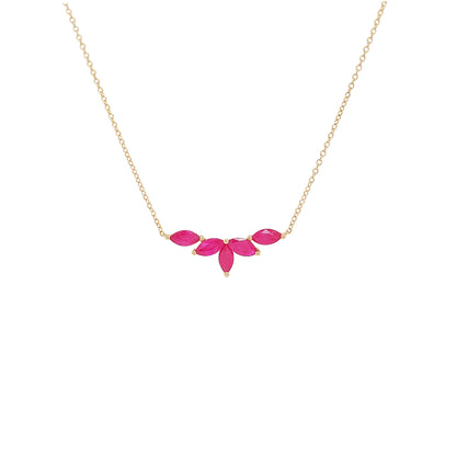 14K Gold Marquise Cut Red Ruby Pendant Necklace - 1CTW
