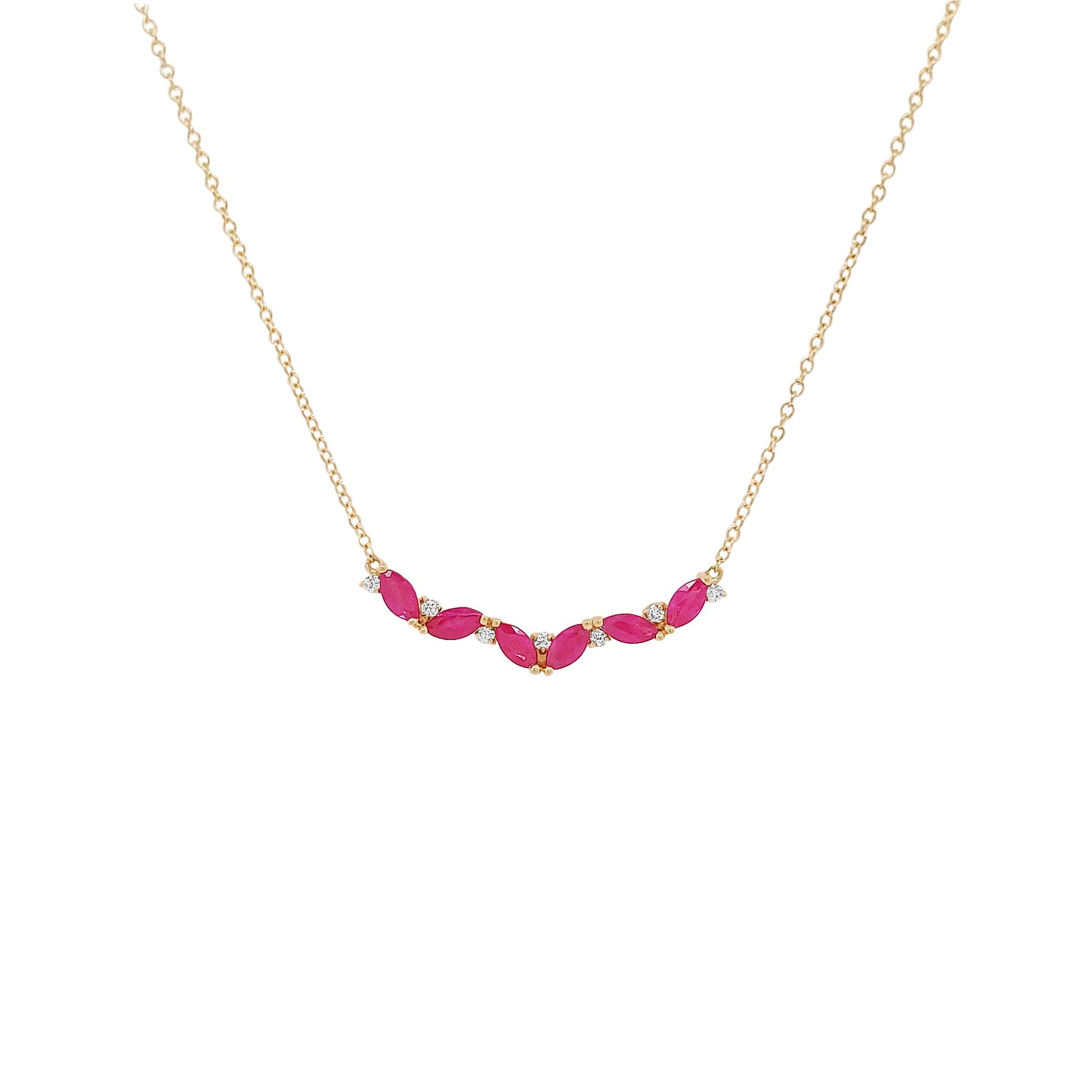 14K Gold Marquise Ruby & Diamond Pendant Necklace: Partywear Jewelry