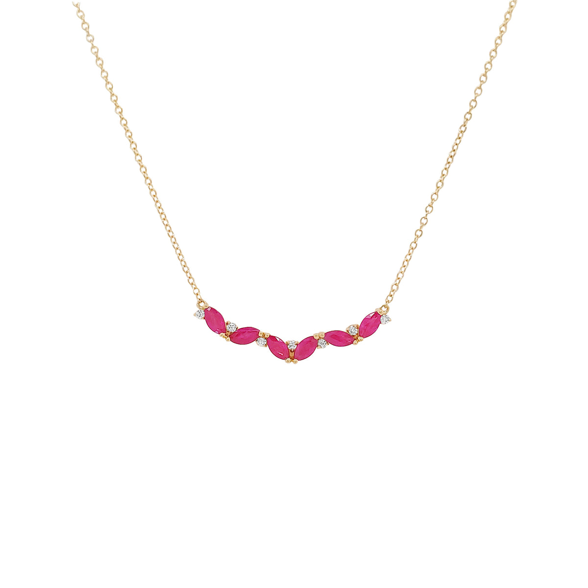 14K Gold Marquise Ruby & Diamond Pendant Necklace: Partywear Jewelry