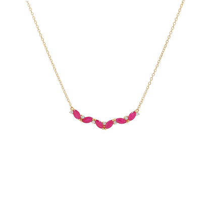 14K Gold Marquise Ruby & Diamond Pendant Necklace: Partywear Jewelry