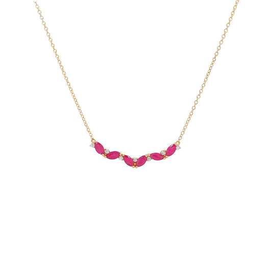 14K Gold Marquise Ruby & Diamond Pendant Necklace: Partywear Jewelry