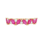 14K Gold Ruby Diamond Ring, Marquise Red Ruby Band