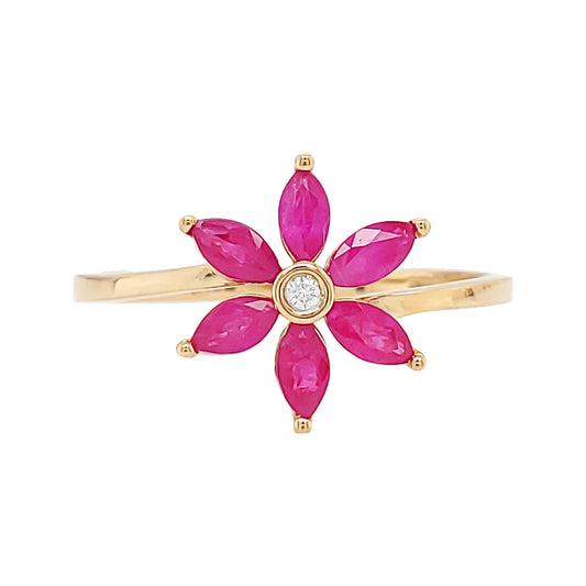 14K Gold Marquise Cut Ruby and Bezel Set Diamond Ring - 3/5 CTW