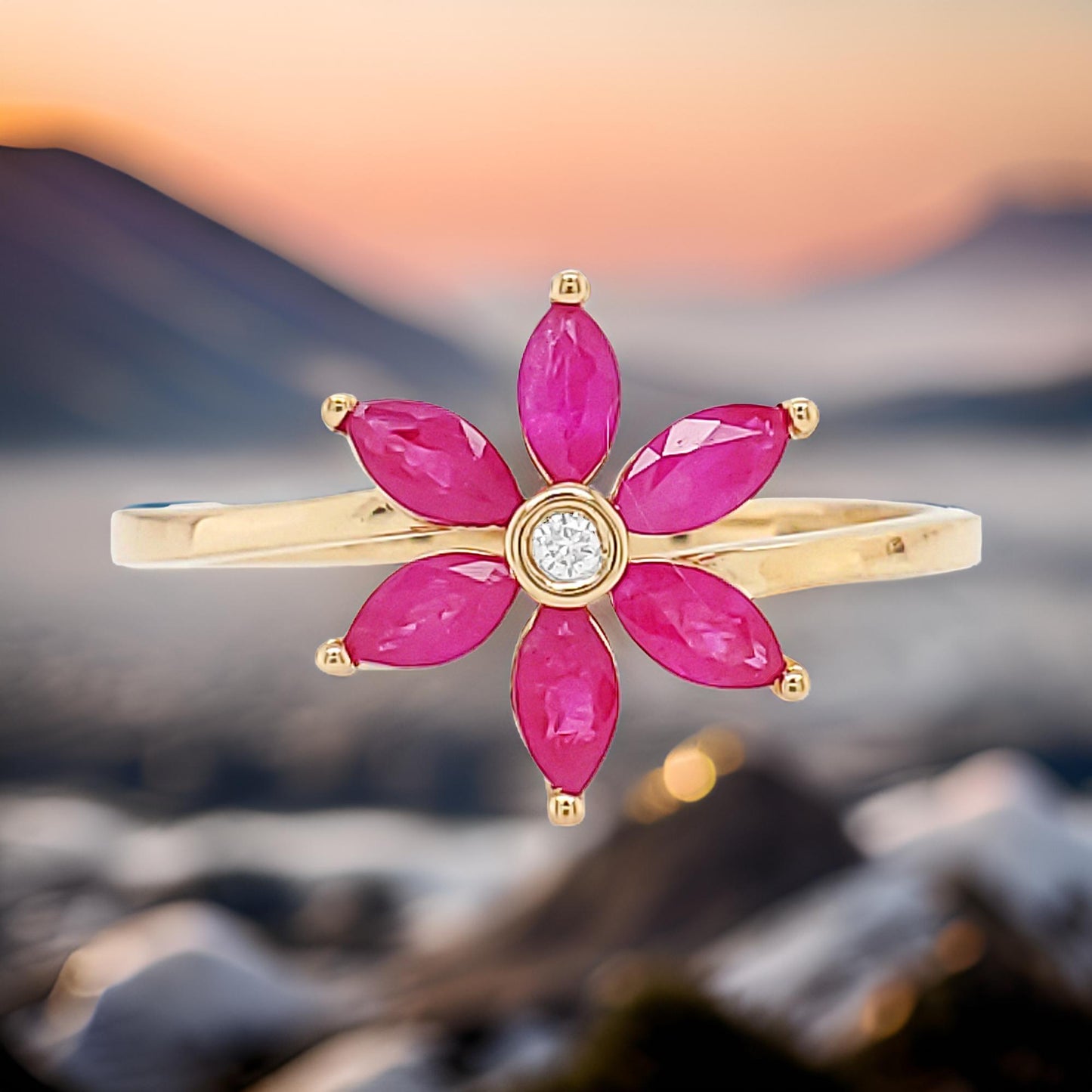 14K Gold Marquise Cut Ruby and Bezel Set Diamond Ring - 3/5 CTW