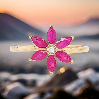 14K Gold Marquise Cut Ruby and Bezel Set Diamond Ring - 3/5 CTW