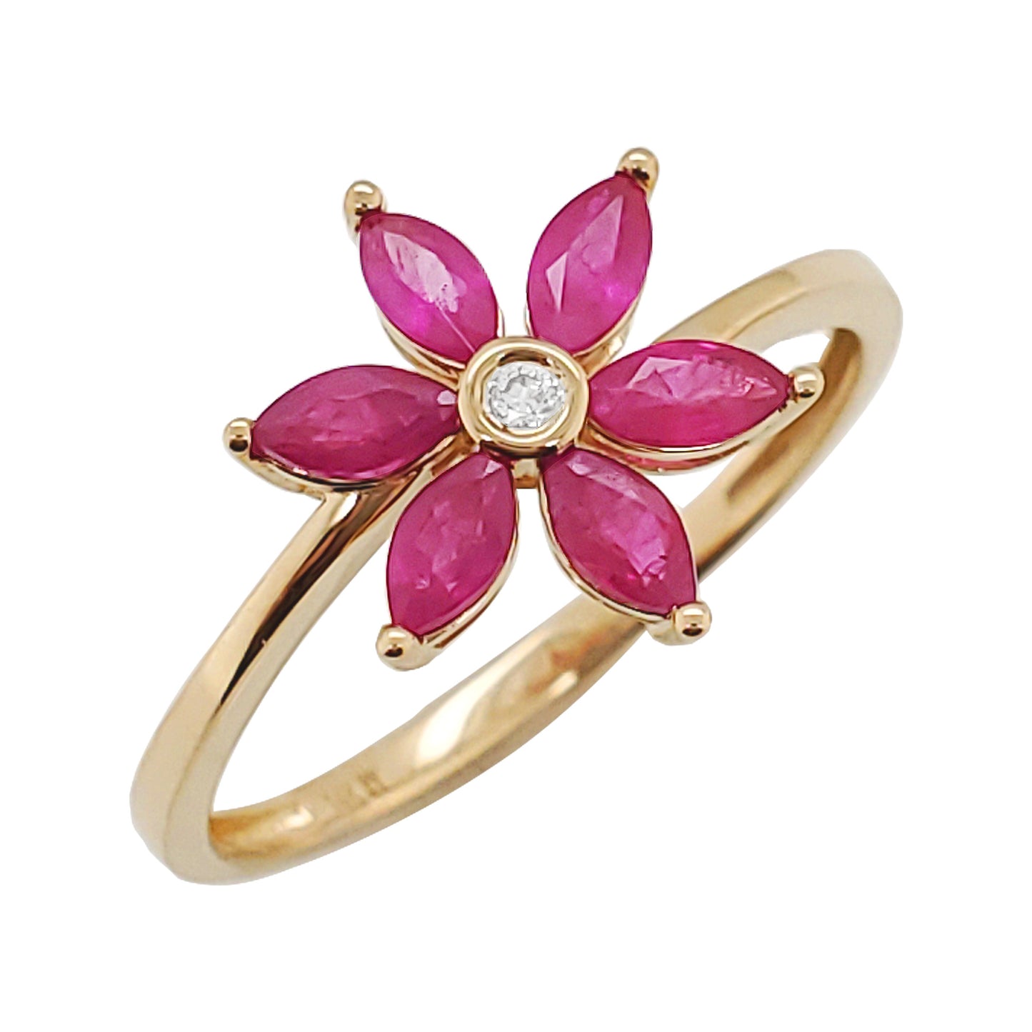 14K Gold Marquise Cut Ruby and Bezel Set Diamond Ring - 3/5 CTW