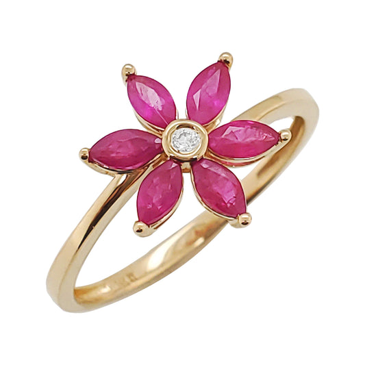 14K Gold Marquise Cut Ruby and Bezel Set Diamond Ring - 3/5 CTW