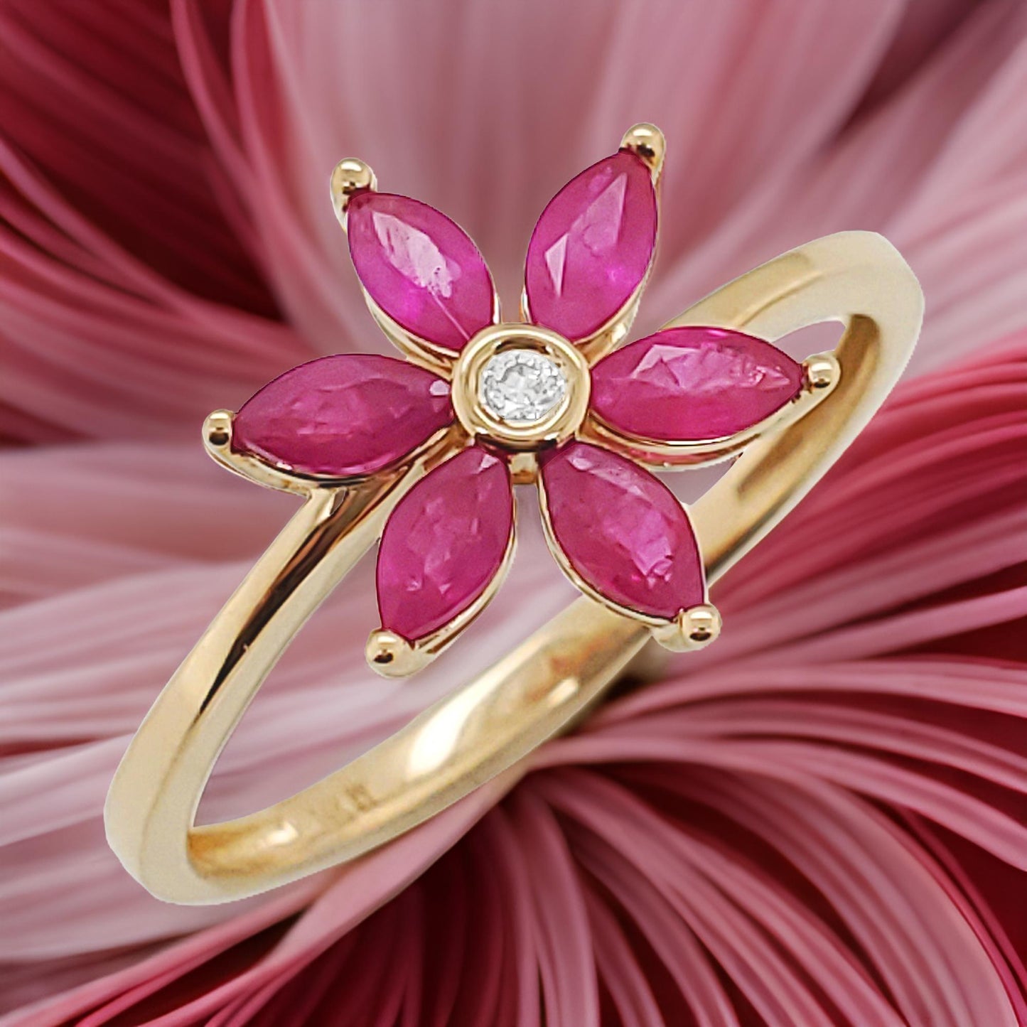 14K Gold Marquise Cut Ruby and Bezel Set Diamond Ring - 3/5 CTW