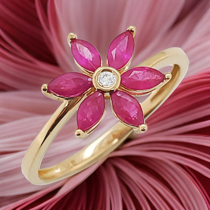 14K Gold Marquise Cut Ruby and Bezel Set Diamond Ring - 3/5 CTW
