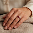 Ruby and Halo Diamond Anniversary Band in 14k Gold