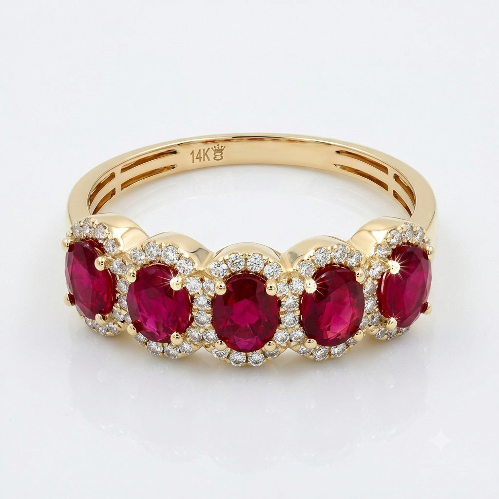 14K Yellow Gold Ruby Ring, Vintage Diamond Band, Oval Red Gemstone Anniversary Jewelry, Unique July Birthstone Gift For Women