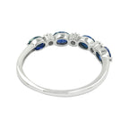 14K White Gold Oval Blue Sapphire Diamond Ring, Art Deco Bridal Band, September Birthstone