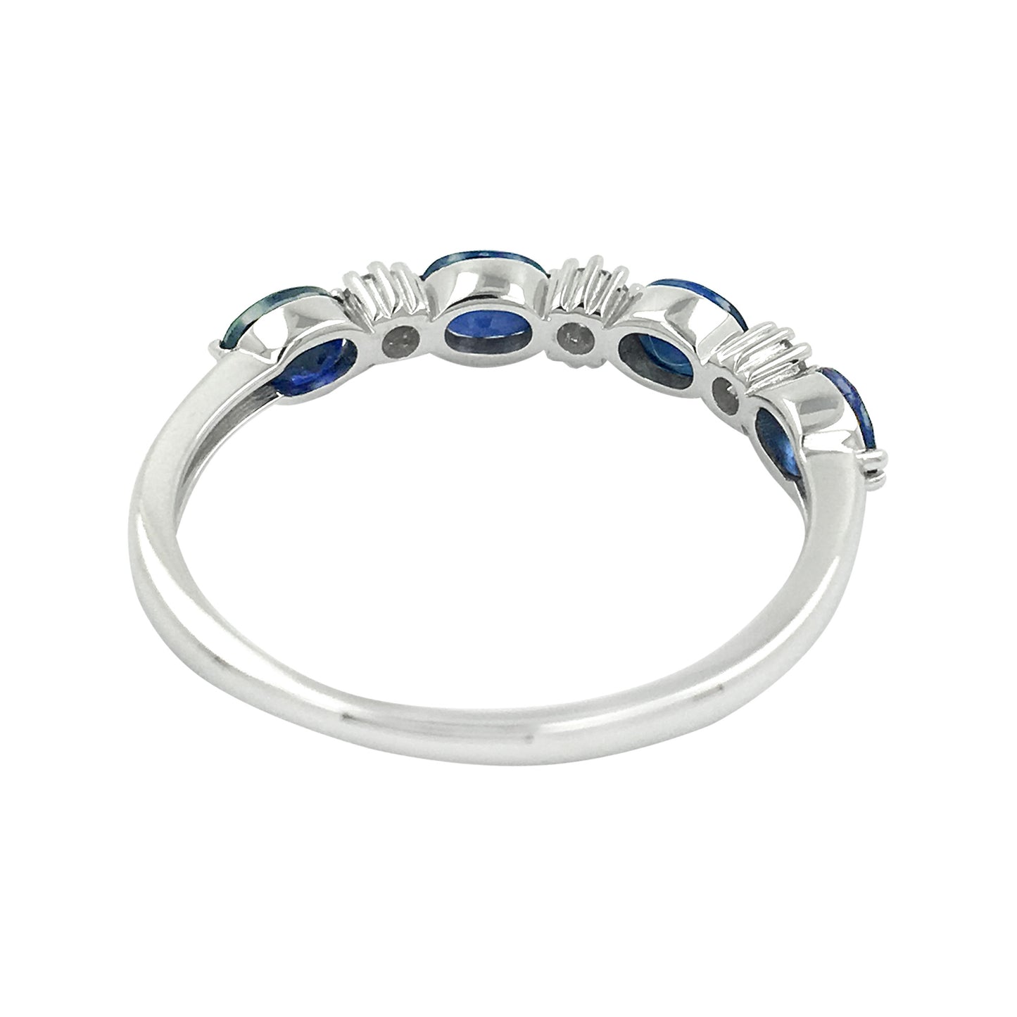 14K White Gold Oval Blue Sapphire Diamond Ring, Art Deco Bridal Band, September Birthstone