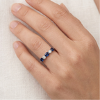 14K White Gold Oval Blue Sapphire Diamond Ring, Art Deco Bridal Band, September Birthstone