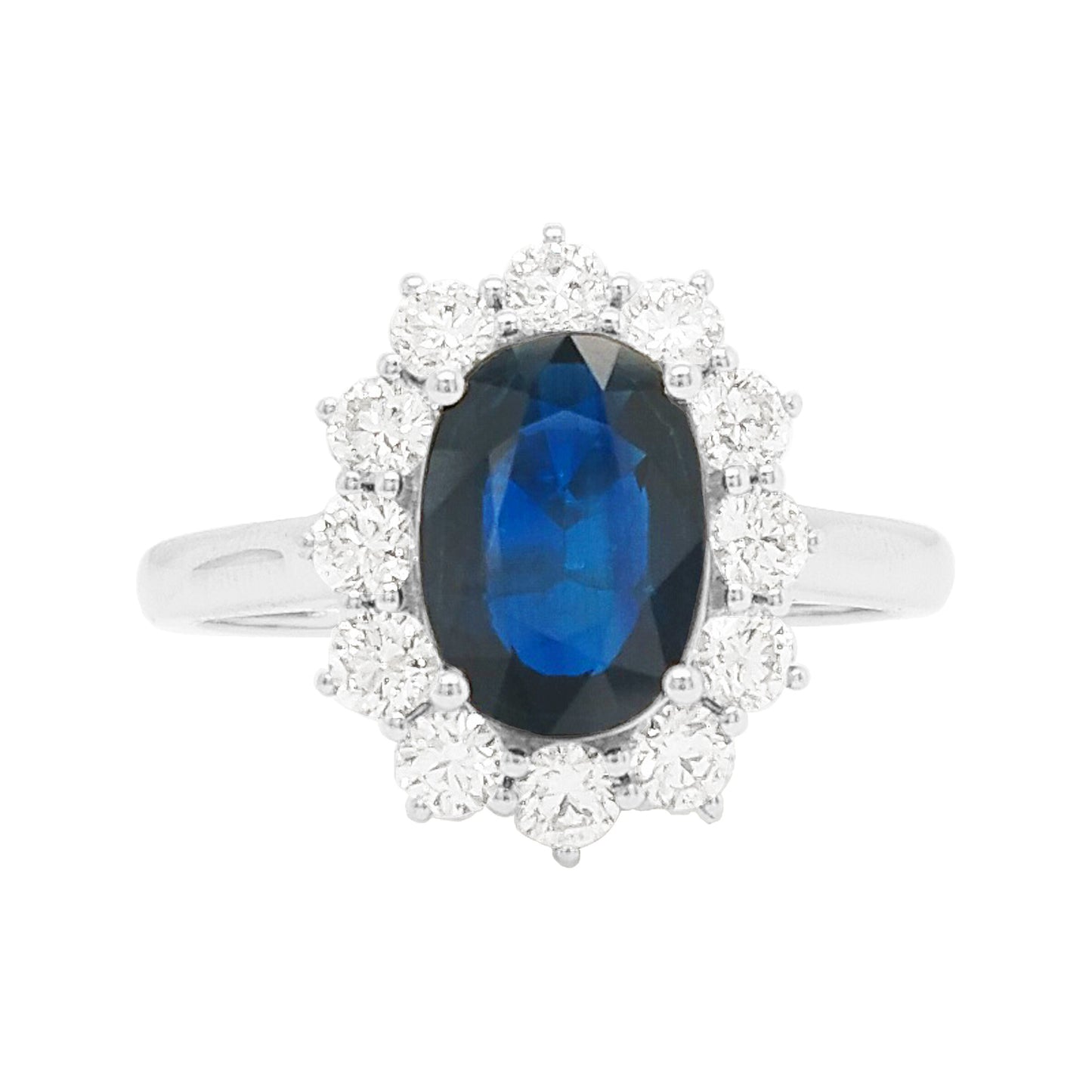 Blue Sapphire & Diamond Ring: 2 2/5 CTW, 18K White Gold Fine Jewelry