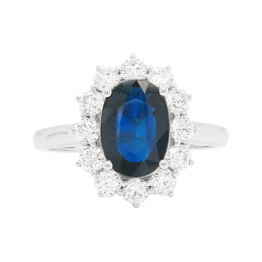 Blue Sapphire & Diamond Ring: 2 2/5 CTW, 18K White Gold Fine Jewelry