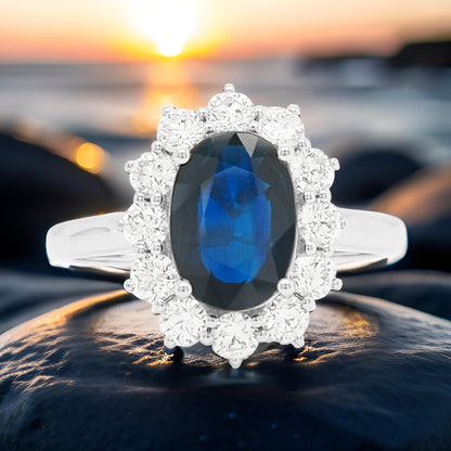 Blue Sapphire & Diamond Ring: 2 2/5 CTW, 18K White Gold Fine Jewelry