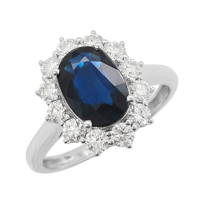 Blue Sapphire & Diamond Ring: 2 2/5 CTW, 18K White Gold Fine Jewelry