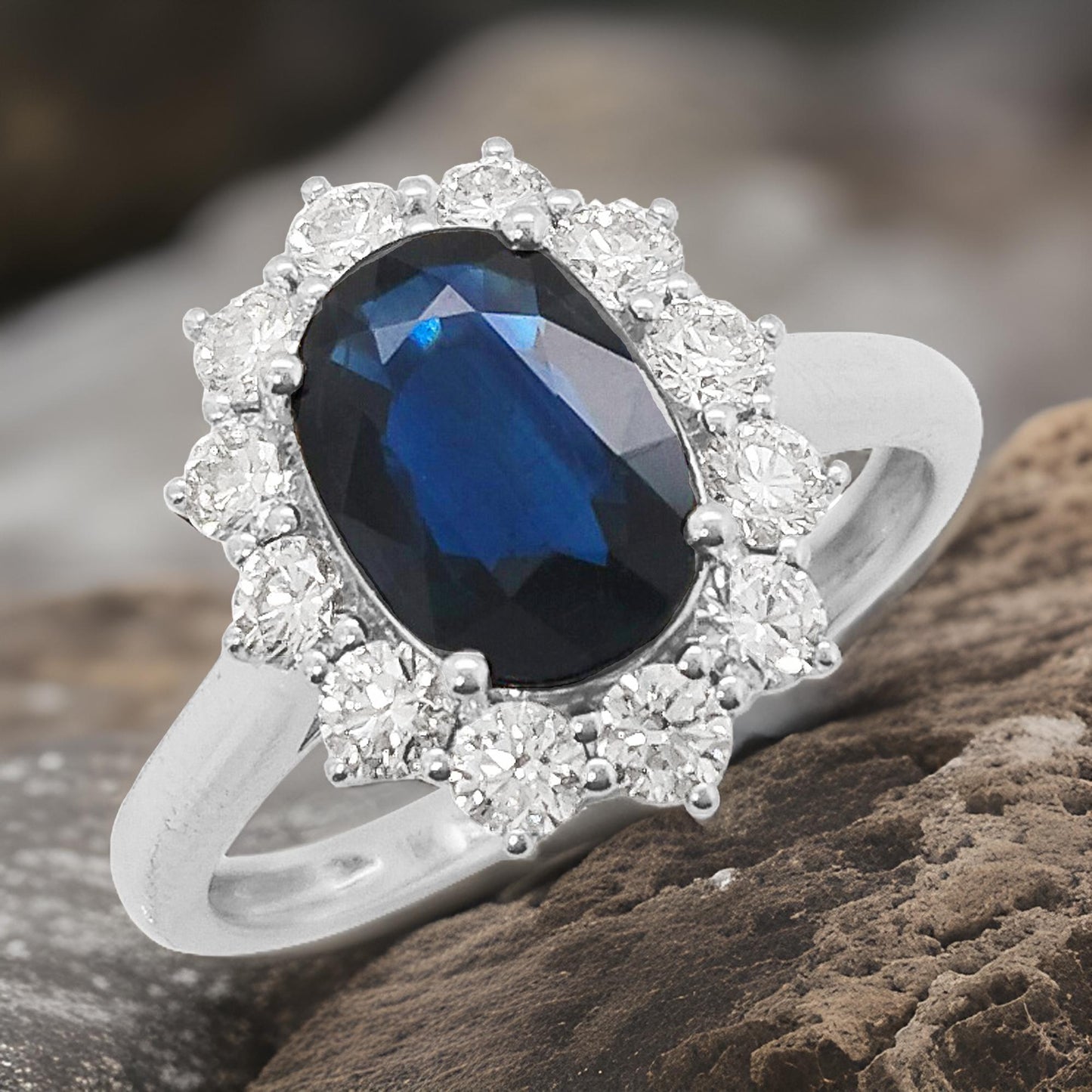 Blue Sapphire & Diamond Ring: 2 2/5 CTW, 18K White Gold Fine Jewelry