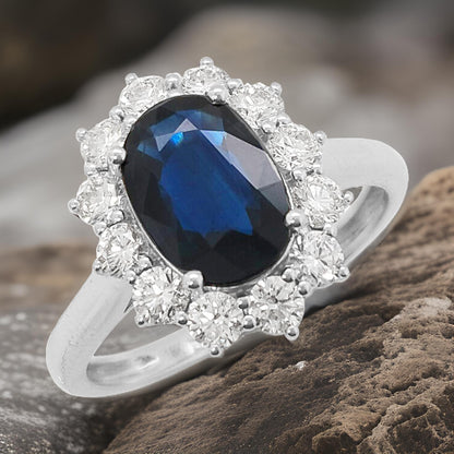 Blue Sapphire & Diamond Ring: 2 2/5 CTW, 18K White Gold Fine Jewelry