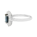 Oval Blue Sapphire & Diamond Ring: 18K White Gold, SI/GH Diamonds