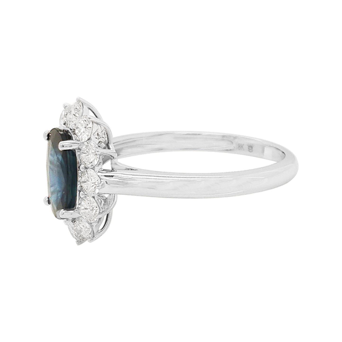 Oval Blue Sapphire & Diamond Ring: 18K White Gold, SI/GH Diamonds