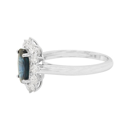 Oval Blue Sapphire & Diamond Ring: 18K White Gold, SI/GH Diamonds
