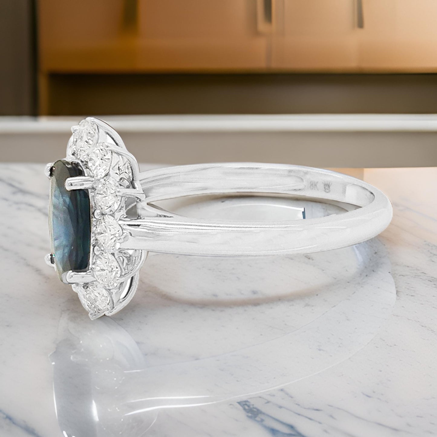 Oval Blue Sapphire & Diamond Ring: 18K White Gold, SI/GH Diamonds