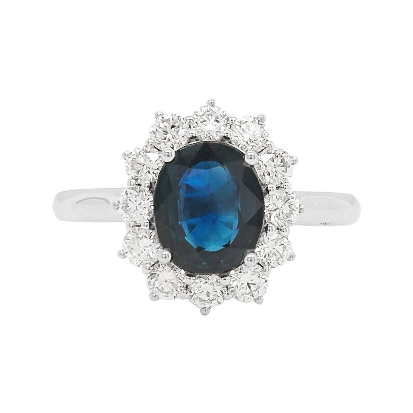 Blue Sapphire and Diamond Ring: 18K White Gold Elegant Jewelry