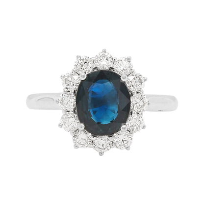 Blue Sapphire and Diamond Ring: 18K White Gold Elegant Jewelry