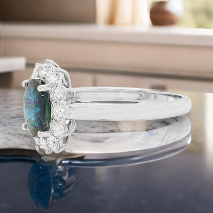 Blue Sapphire and Diamond Ring: 18K White Gold Elegant Jewelry