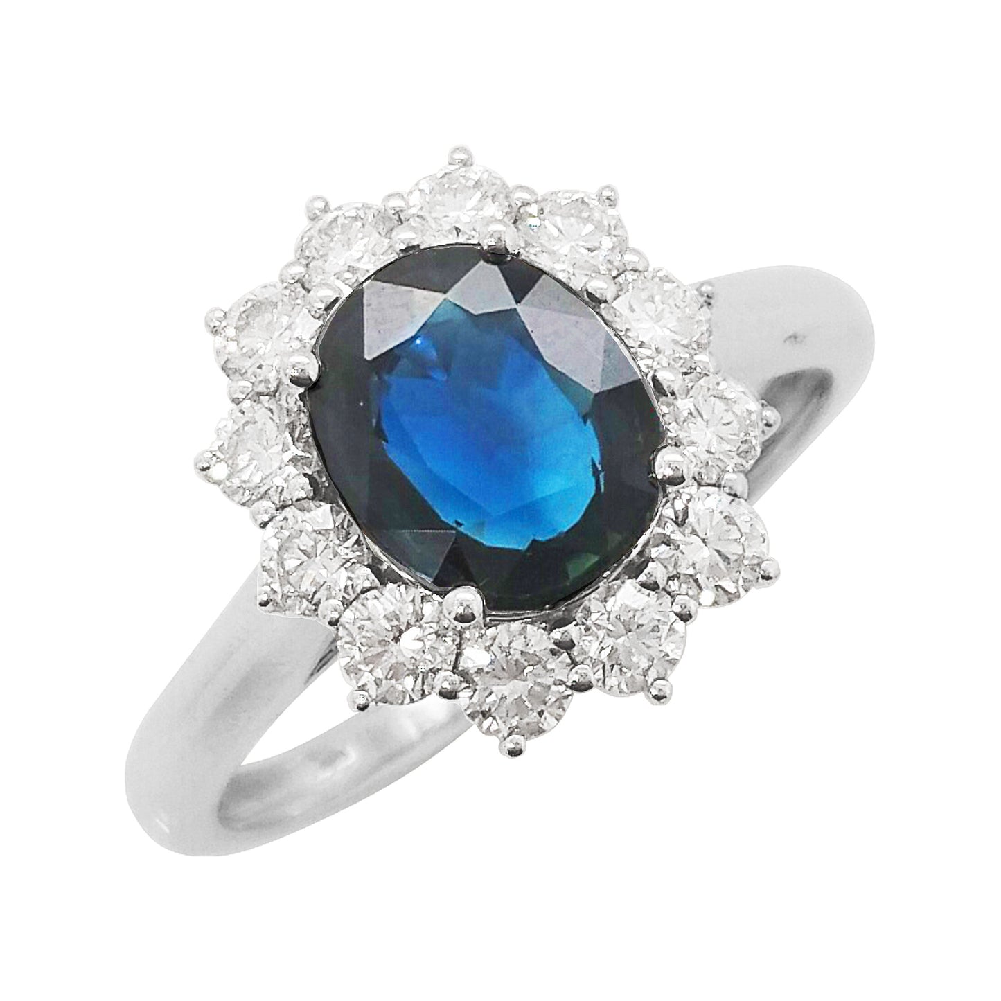 Blue Sapphire and Diamond Ring: 18K White Gold Elegant Jewelry