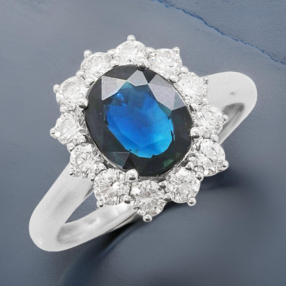 Blue Sapphire and Diamond Ring: 18K White Gold Elegant Jewelry