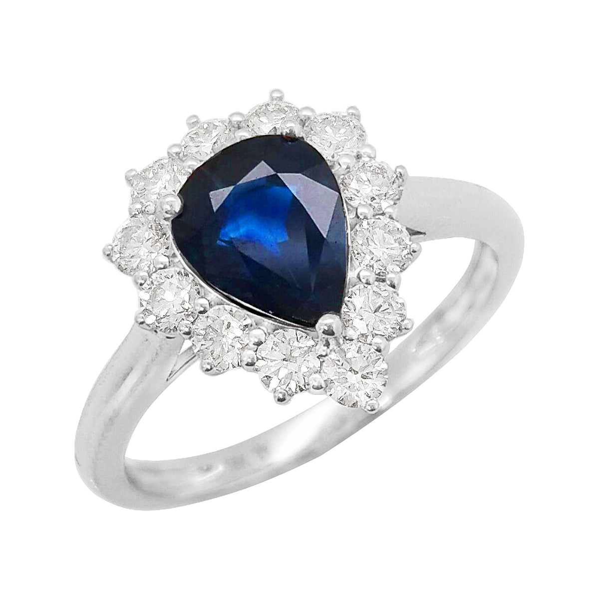 Blue Sapphire Pear Princess Diana Ring