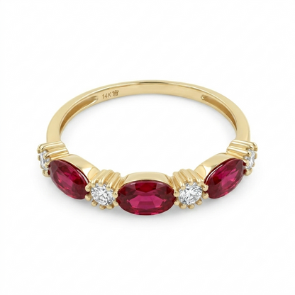 14K Solid Yellow Gold Red Ruby Natural Diamond Ring Anniversary Gift For Her July Birthstone Promise Engagement Bridal Jewelry